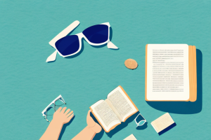 A beach chair with a book and a pair of sunglasses