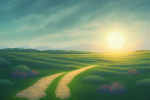 A sun setting over a peaceful landscape