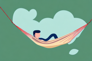 A peaceful outdoor scene with a person relaxing in a hammock