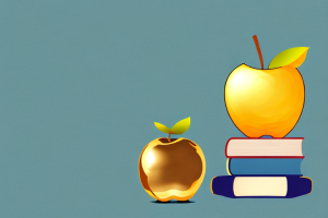 A stack of books with a golden apple on top
