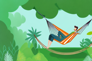 A person in a hammock surrounded by a lush green forest