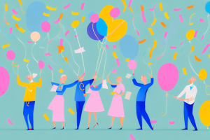 A retirement party scene with balloons