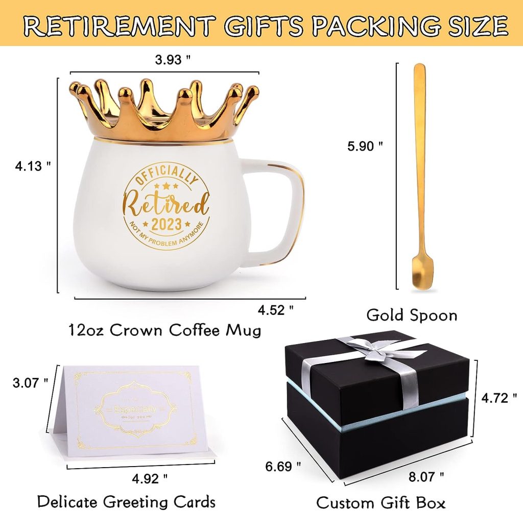 2023 Retirement Gifts For Women, Funny Retired Crown Coffee Mugs Gift for Female Mom Grandma, Farewell Gifts Goodbye Gifts Cup for Coworker Friends, Going Away Gift Marble Mug for Teacher Nurse Boss