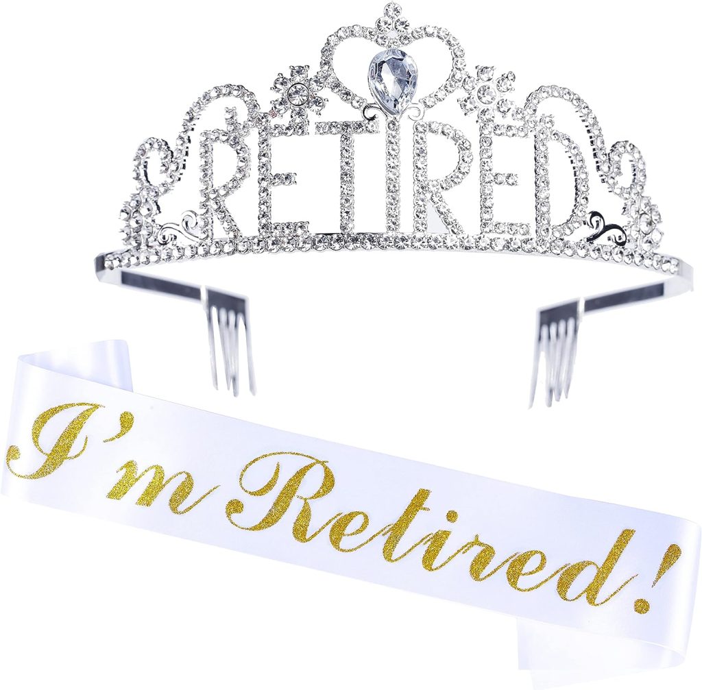 JunyRuny Retirement Gifts for Women, “Im Retired” Sash  Tiara Kit, Happy Retirement Party Decorations, Retirement Crown