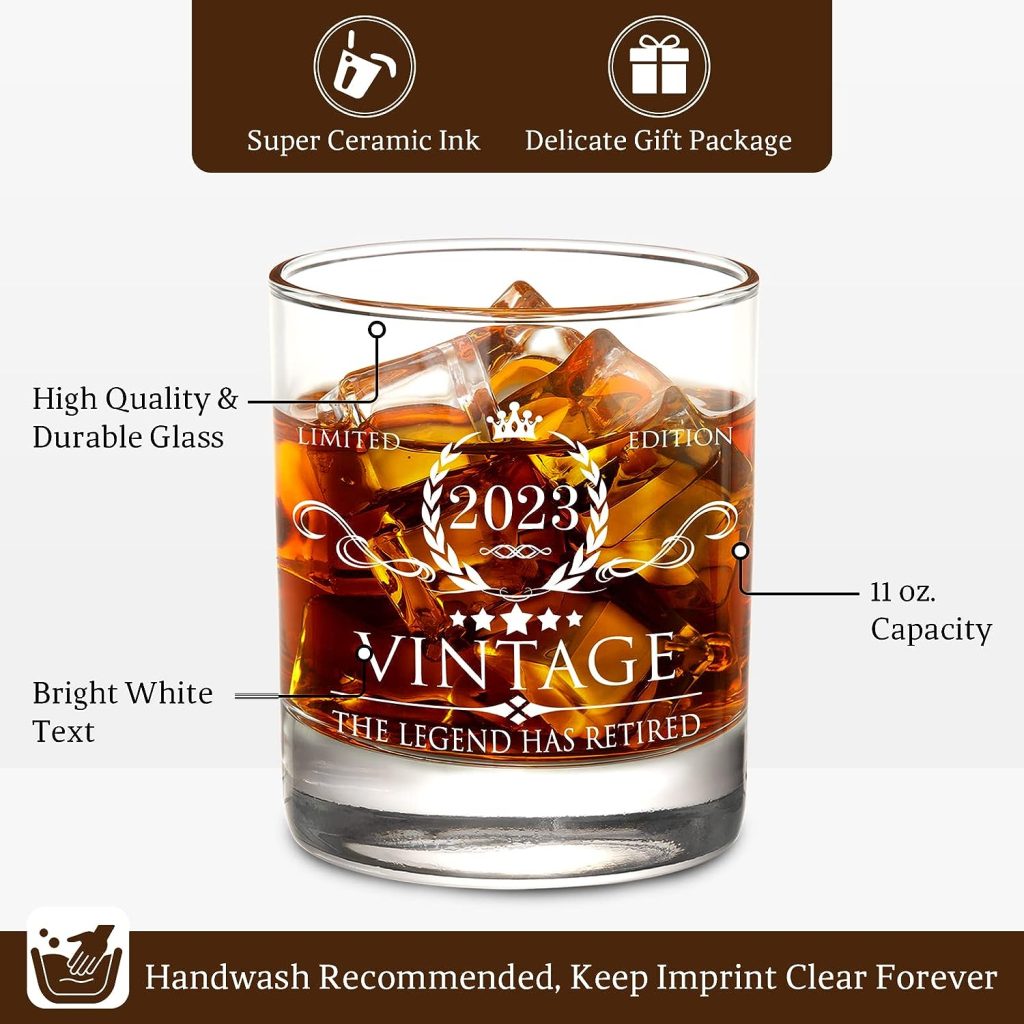 Retirement Gifts for Men Whiskey Glass Set - The Legend Has Retired 2023 - Retirement Party Decorations, Supplies - Gifts Ideas for Him, Dad, Husband, Friends - Wood Box  Whiskey Stones  Coaster