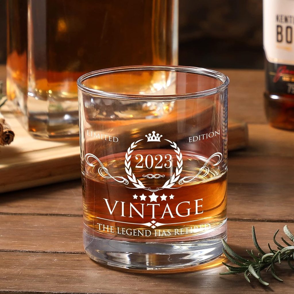 Retirement Gifts for Men Whiskey Glass Set - The Legend Has Retired 2023 - Retirement Party Decorations, Supplies - Gifts Ideas for Him, Dad, Husband, Friends - Wood Box  Whiskey Stones  Coaster