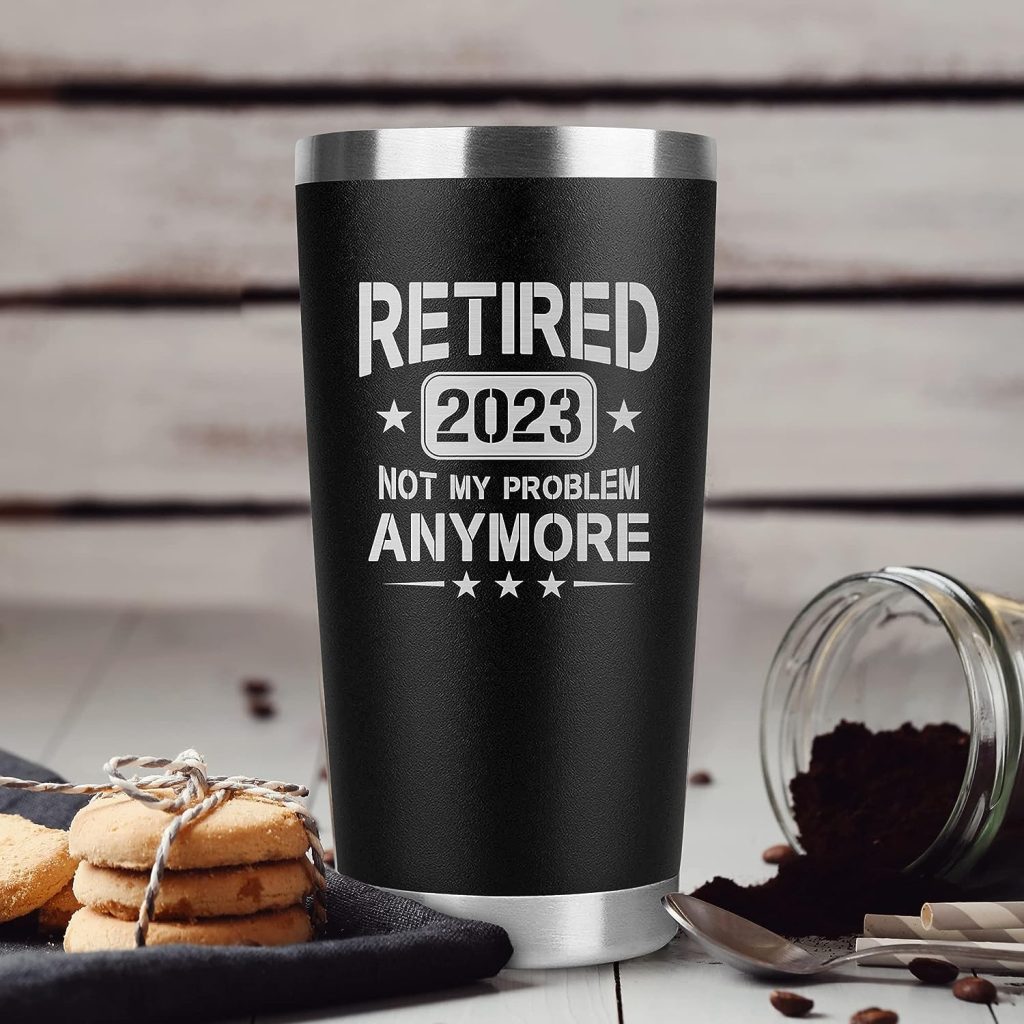 Retirement Gifts for Men, Women, Teacher, Coworkers 2023 - Farewell, Coworker Leaving, Happy Retirement Gifts, Humorous Retirement Gifts Idea, Funny Retired Gifts for Men 20oz Coffee Tumbler (Black)