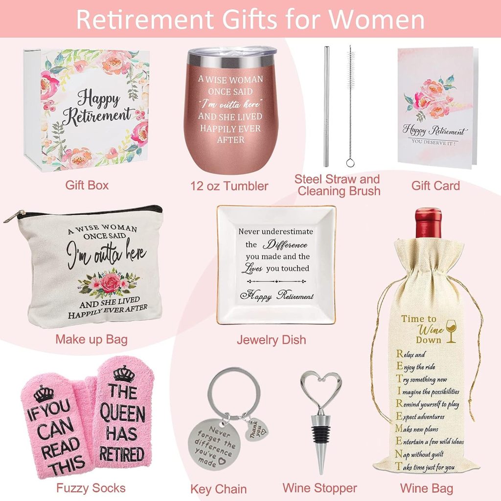 Urllinz Retirement Gifts for Women 2023 Funny-Happy Retirement Gifts,12 Pieces Best Retirement Gifts,Retirement Party Decorations,Retired Gifts for Women Mom Teacher Nurse,Going Away Gift for Coworker